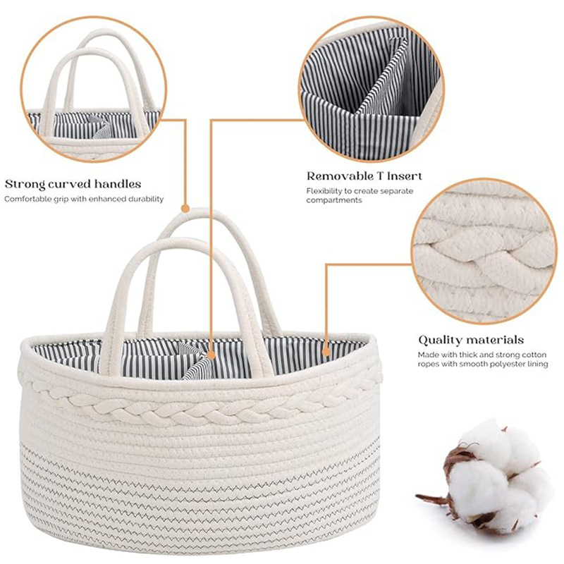Geantă portabilă de depozitare a scutecelor pentru mame, din frânghie de bumbac, coș de depozitare pentru copii, geantă pliabilă portabilă pentru scutece
