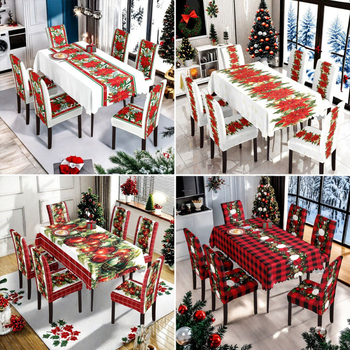 Piiriülene jõulude veekindel trükitud laudlina restorani kodutrükitud toolikate jõululaudlina toolikatte kaunistuskomplekt