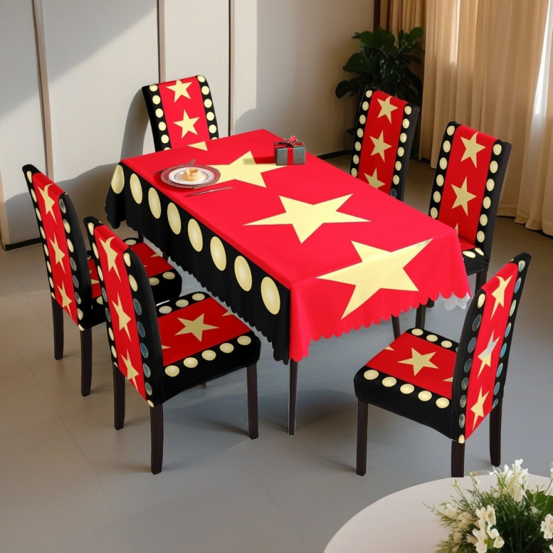 Piiriülene jõulude veekindel trükitud laudlina restorani kodutrükitud toolikate jõululaudlina toolikatte kaunistuskomplekt