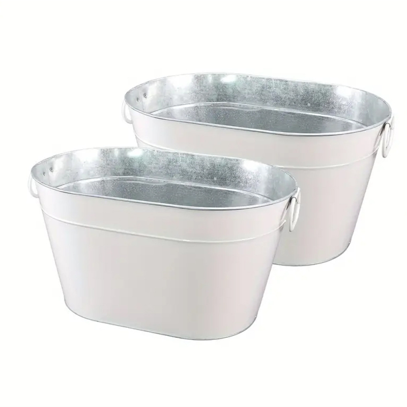 2 vnt. cinkuoto geležies gėrimų kibiro ovalo formos ledo kibiras aušintuvui baro vestuvių vakarėliui