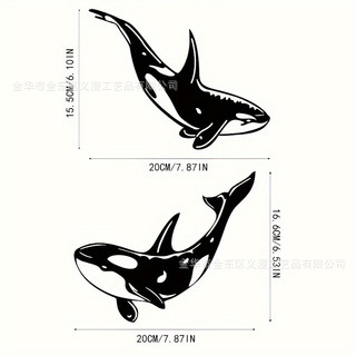 Kaheosaline mustast metallist mõõkvaala seinakunst, mitmeotstarbeline dekoratsioon elutuppa, magamistuppa ja vannituppa