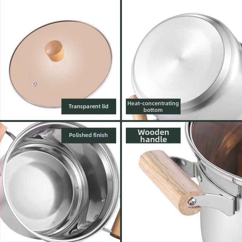 Немагнитна удебелена тенджера за супа от неръждаема стомана, тенджера за мляко, тенджера за хранителни добавки, тенджера за готвене, гореща тенджера, газова индукционна печка, универсална незалепваща