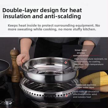 Nerūdijančio plieno vėjui nepralaidus dangtis, dvisluoksnis dujinės viryklės uždangalas, energiją taupantis židinio žiedas, dujinės viryklės laikiklis, vieno sluoksnio priedai, buitinė technika