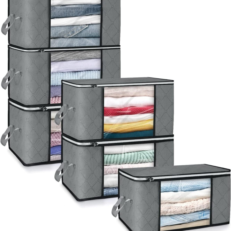 Geantă de depozitare pentru haine de 35L, 6 piese, organizator de haine pentru pătură și depozitare, recipient pentru garderobă, cutie de depozitare sub pat, pliabilă