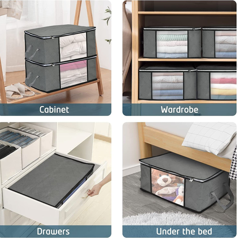 Geantă de depozitare pentru haine de 35L, 6 piese, organizator de haine pentru pătură și depozitare, recipient pentru garderobă, cutie de depozitare sub pat, pliabilă
