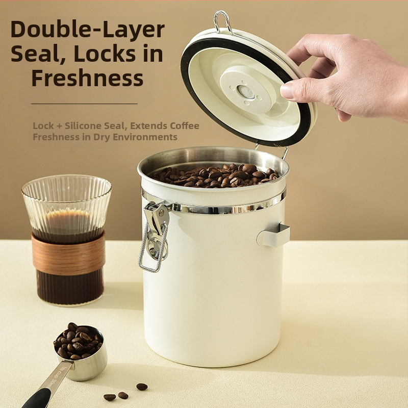 304 кафени зърна, запечатани кутии, дата на запис, кутии за съхранение на кафе на прах, кутии за ориз, ядки и зърнени храни, кутия за съхранение на свежест с лъжица