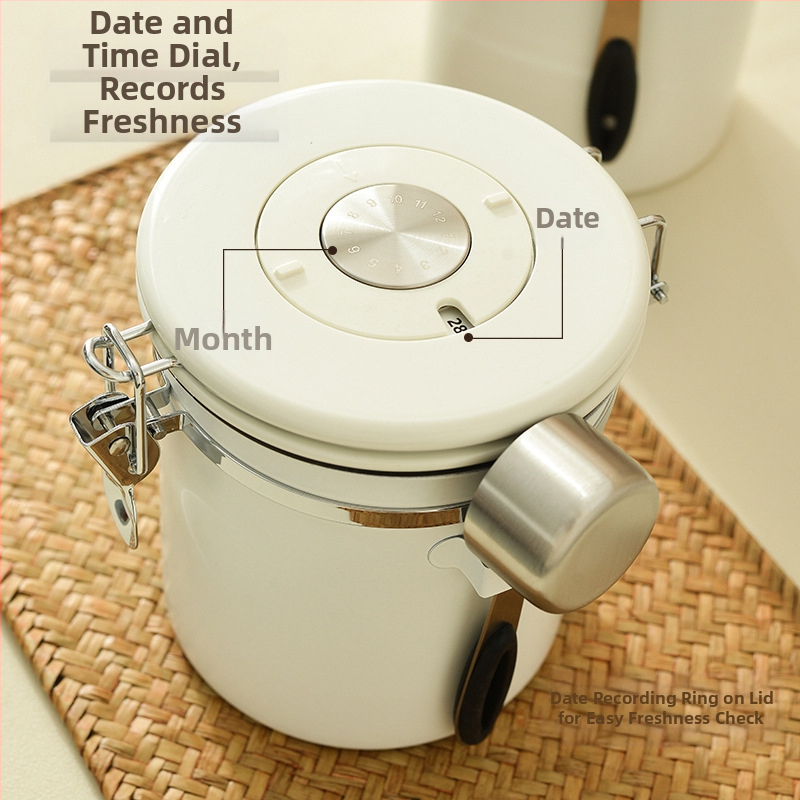 304 кафени зърна, запечатани кутии, дата на запис, кутии за съхранение на кафе на прах, кутии за ориз, ядки и зърнени храни, кутия за съхранение на свежест с лъжица