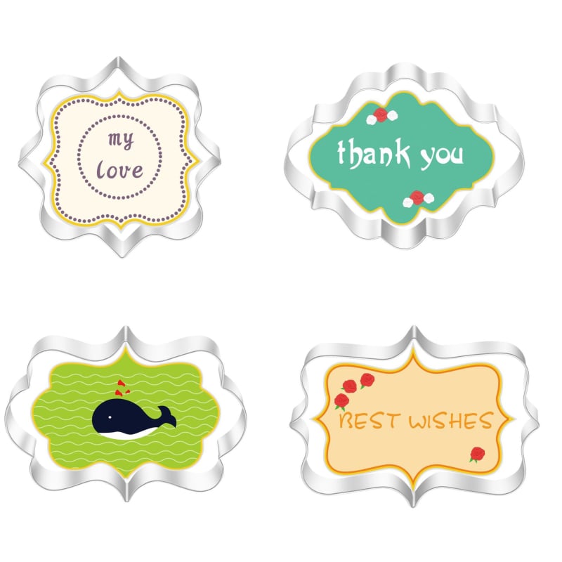 Inel de mousse din oțel inoxidabil din 4 piese, mucegai pentru biscuiți la aburi, potrivit pentru bricolaj, cadru european de binecuvântare, poate intra în cuptor