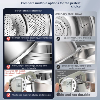 304 nerūdijančio plieno praustuvas, sustorintas ir daugiafunkcis praustuvas, praustuvas, daržovių praustuvas, kiaušinių dubuo, buitinis sriubos praustuvas