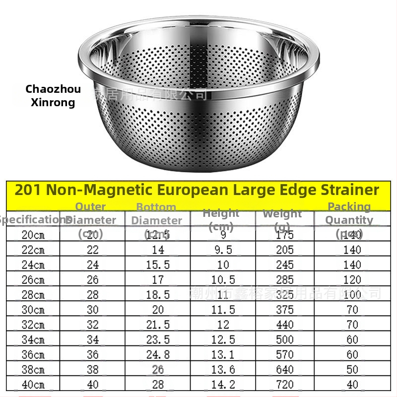 304 nerūdijančio plieno praustuvas, sustorintas ir daugiafunkcis praustuvas, praustuvas, daržovių praustuvas, kiaušinių dubuo, buitinis sriubos praustuvas