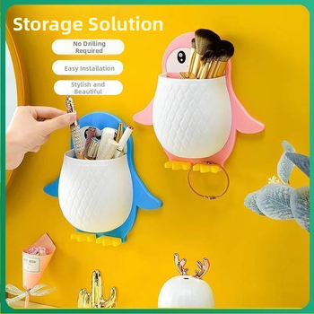 Fürdőszobai fali pingvintartó, fali mosdó, lyukas sminktároló doboz, mobiltelefon távirányító, fürdőszoba