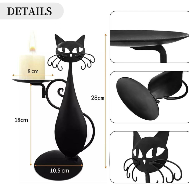 Sfeșnic Amazon Black Cat Cină Decorare Ornamente Fier Suport Lumânare Vintage Metal Negru Artizanat
