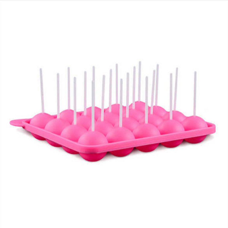 Factory Outlet 20 de găuri roz de calitate alimentară din silicon Lollipop matriță tort gheață ciocolată sferică matriță