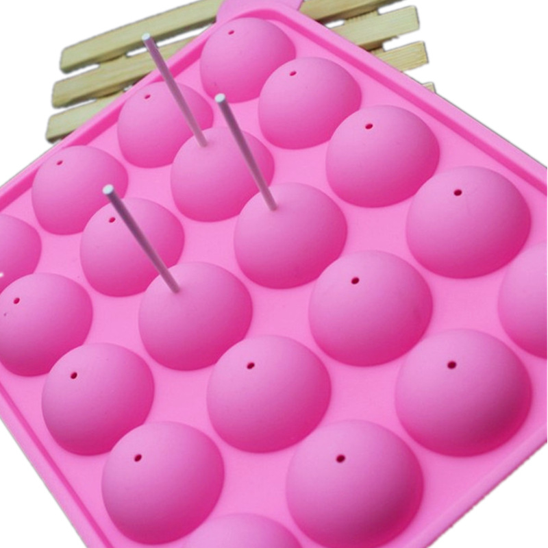Factory Outlet 20 de găuri roz de calitate alimentară din silicon Lollipop matriță tort gheață ciocolată sferică matriță