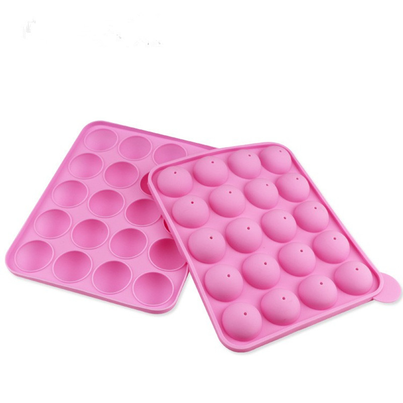 Factory Outlet 20 de găuri roz de calitate alimentară din silicon Lollipop matriță tort gheață ciocolată sferică matriță