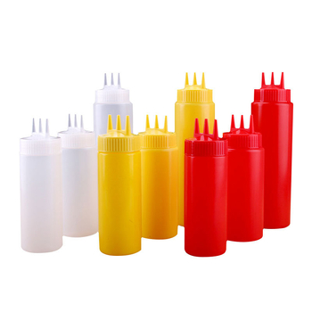 Trijų skylių pomidorų padažo išspaudimo butelis, plastikinis salaho butelis, išspaudimo butelis, padažo butelis, aukštos kokybės išspaudimo butelis, išspaudimo butelis, uogienės butelis