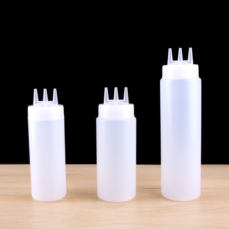 Trijų skylių pomidorų padažo išspaudimo butelis, plastikinis salaho butelis, išspaudimo butelis, padažo butelis, aukštos kokybės išspaudimo butelis, išspaudimo butelis, uogienės butelis