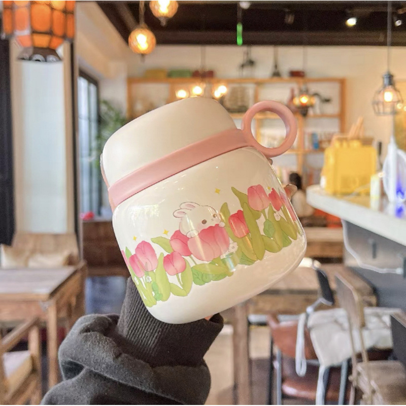 Termoszpohár, női, nagy értékű, irodai, párolt zabkása, leves, reggeli, széles, nagy átmérőjű, 304 rozsdamentes acél ivóvíz