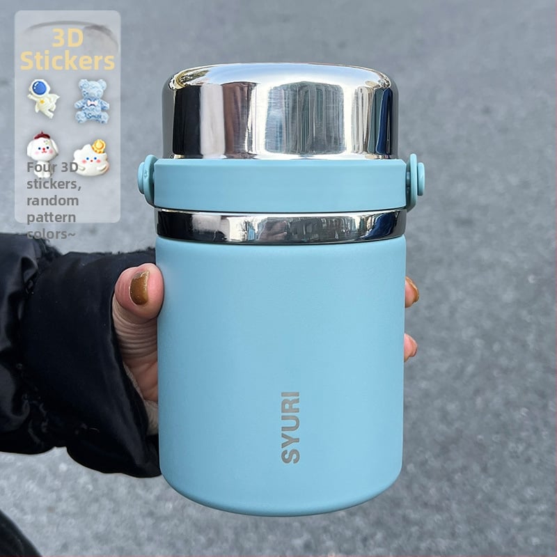 Termoszpohár, női, nagy értékű, irodai, párolt zabkása, leves, reggeli, széles, nagy átmérőjű, 304 rozsdamentes acél ivóvíz