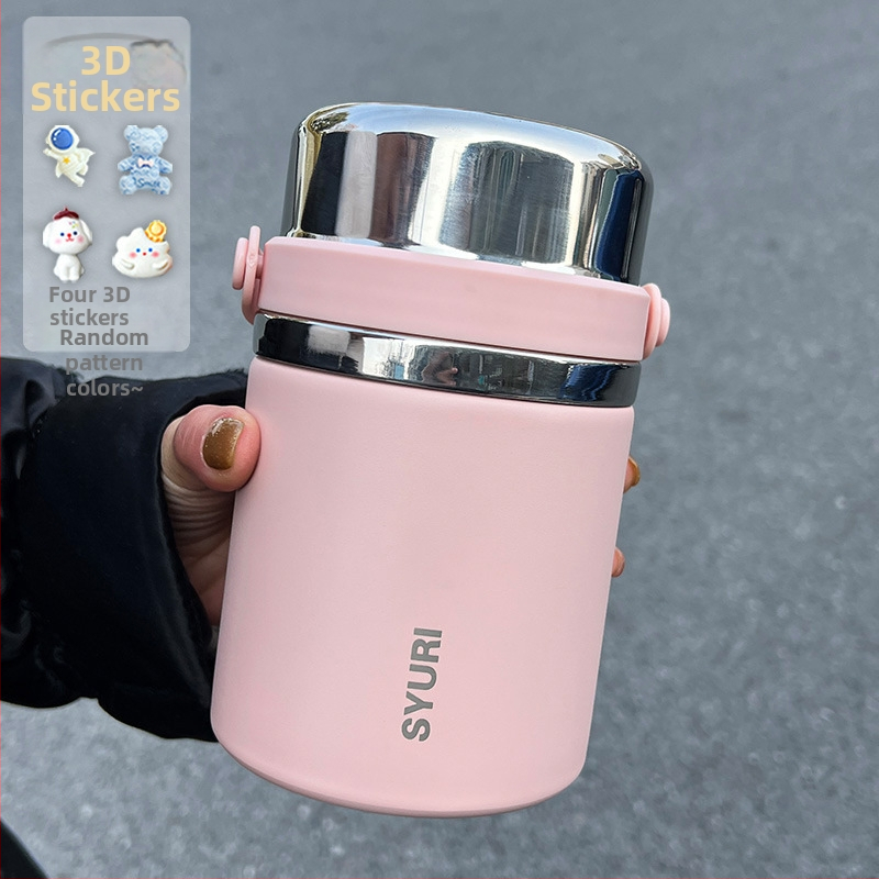 Termoszpohár, női, nagy értékű, irodai, párolt zabkása, leves, reggeli, széles, nagy átmérőjű, 304 rozsdamentes acél ivóvíz