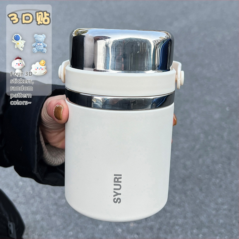 Termoszpohár, női, nagy értékű, irodai, párolt zabkása, leves, reggeli, széles, nagy átmérőjű, 304 rozsdamentes acél ivóvíz