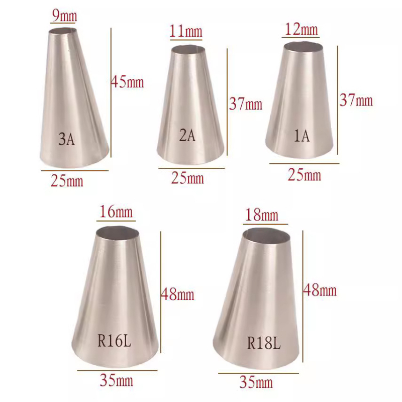 Suur ümmarguse auguga kondiitritoodete otsik 5 tükki, sobivad lihtsa stiiliga roostevabast terasest koogikreemi küpsetamise tööriistadele 5 tk