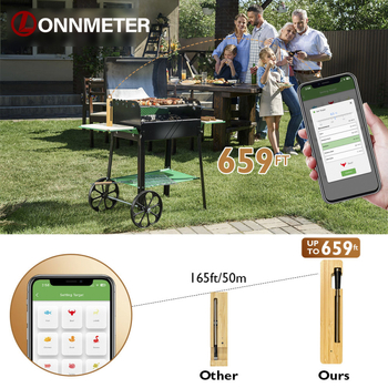 Belaidis „Bluetooth“ maisto termometras, atsparus vandeniui, nerūdijančio plieno, elektroninis virtuvės orkaitės, kepsninės, tikslios temperatūros matavimas