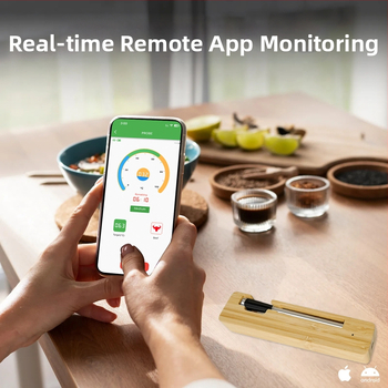 Belaidis „Bluetooth“ maisto termometras, atsparus vandeniui, nerūdijančio plieno, elektroninis virtuvės orkaitės, kepsninės, tikslios temperatūros matavimas