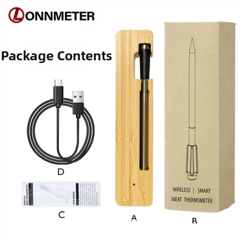 Belaidis „Bluetooth“ maisto termometras, atsparus vandeniui, nerūdijančio plieno, elektroninis virtuvės orkaitės, kepsninės, tikslios temperatūros matavimas
