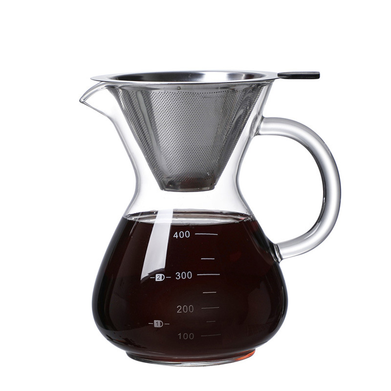 Klaasist kohvikann Käsipruulimise jagamiskann Kohvikann Lehterfilter Tass Pruulimisriist komplekt käepidemega Klaasist kohvikann