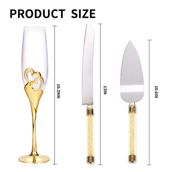 4 dalių širdies formos šampano torto peilių ir mentelės rinkinys, vestuvių šampano taurių rinkinys gimtadienio dovanai, vestuvių dovana