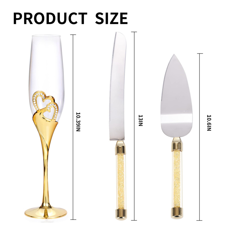4 dalių širdies formos šampano torto peilių ir mentelės rinkinys, vestuvių šampano taurių rinkinys gimtadienio dovanai, vestuvių dovana