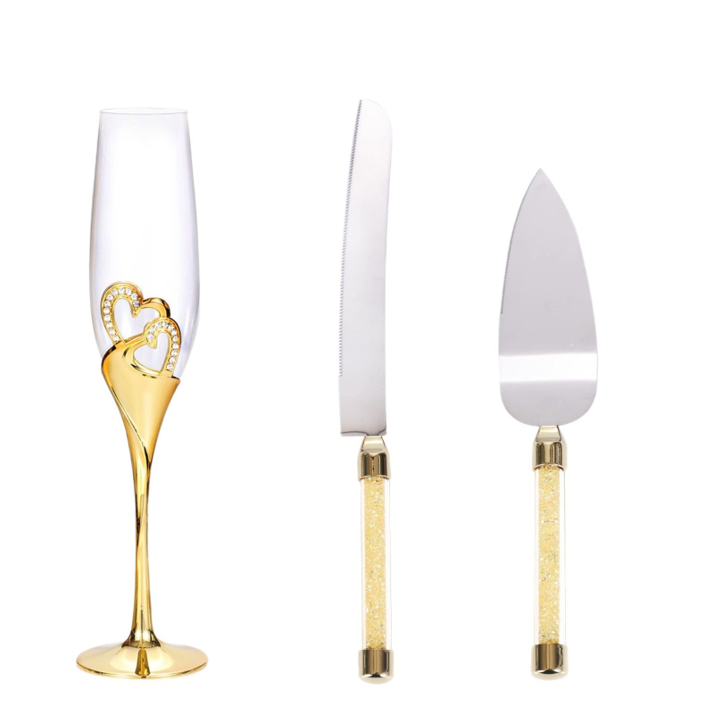 4 dalių širdies formos šampano torto peilių ir mentelės rinkinys, vestuvių šampano taurių rinkinys gimtadienio dovanai, vestuvių dovana