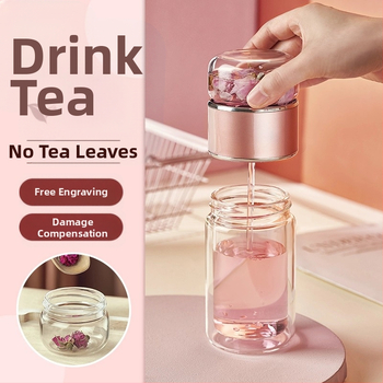 Teaszétválasztós teáscsésze virágos teáscsésze kétrétegű üveg női nettó piros aranyos hordozható vizespohár 2022 új csésze