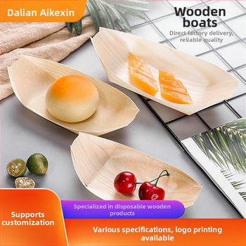 Vienkartinė kanojos popierinė valties dėžutė užkandžių padėklas tešlos pakavimo dėžutė užkandžių padėklas medinė valtis Japoniški kūrybingi mediniai stalo reikmenys