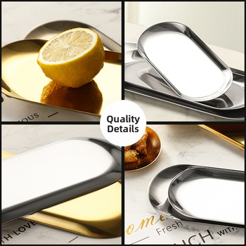 Kuldse paksendatud roostevabast terasest lääne restorani ovaalne kandik õhtusöögitaldrik puuviljamagustoidu suupistetaldrik grilltaldrik