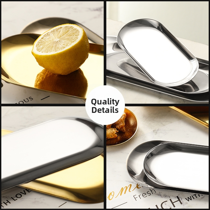 Златна удебелена неръждаема стомана, западен ресторант, овална чиния за вечеря, чиния за плодове, десерт, чиния за закуски, чиния за барбекю