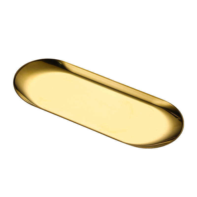 Kuldse paksendatud roostevabast terasest lääne restorani ovaalne kandik õhtusöögitaldrik puuviljamagustoidu suupistetaldrik grilltaldrik