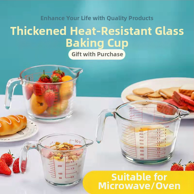 Стъклена мерителна чаша, устойчива на висока температура, с кантар, чаша за печене в микровълнова фурна, устойчива на висока температура, чаша за разбиване на яйца с мерителна чаша