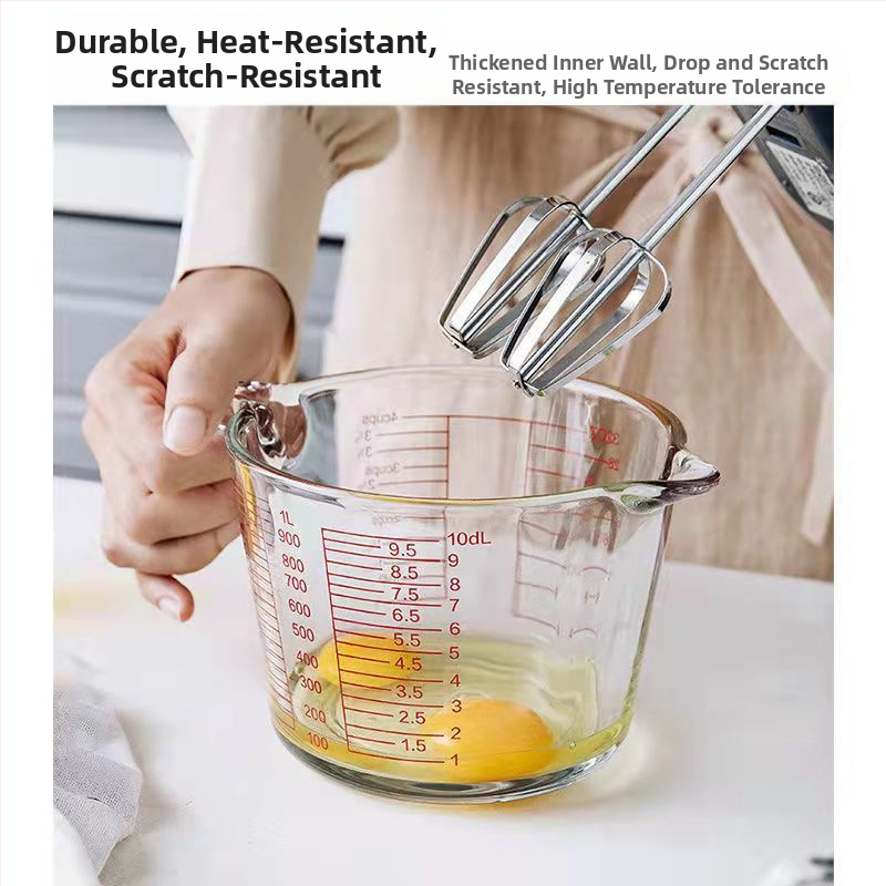 Стъклена мерителна чаша, устойчива на висока температура, с кантар, чаша за печене в микровълнова фурна, устойчива на висока температура, чаша за разбиване на яйца с мерителна чаша