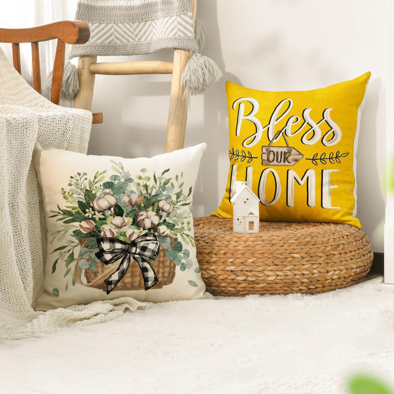 Amazon Xiyin temu comerț electronic transfrontalier casă nouă camion galben coș de bambus canapea cu flori lenjerie de birou îmbrățișare