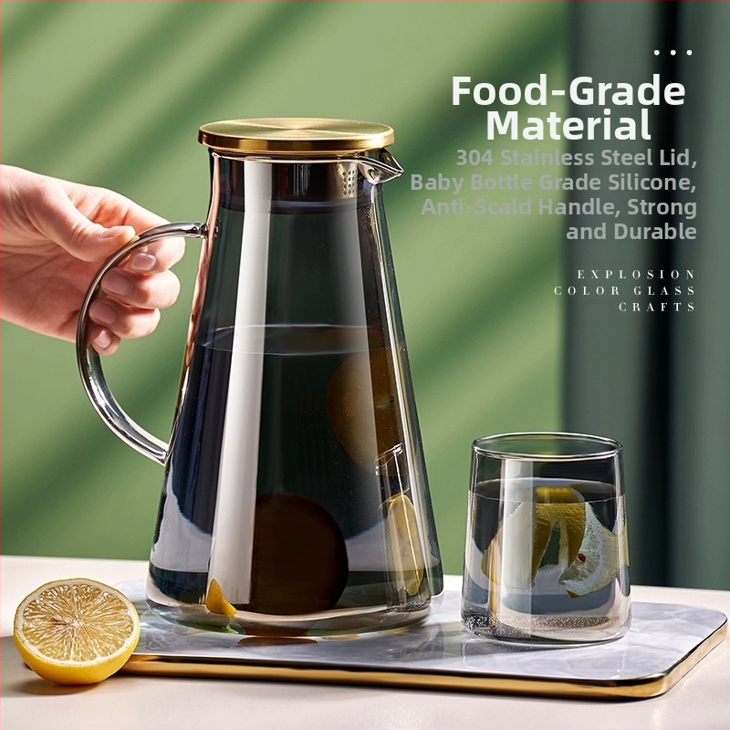 Стъклена чаша за студена вода с висока температура, чайник за плодове с голям капацитет, комплект чайници за лед и студен чай, домакински чайник за студена вода, чайник за студена вода