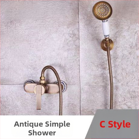 Täiesti vaskne antiikne lihtne dušikomplekt Euroopa stiilis vannitoa dušiga dušikraan retro väljalaskeavaga dušš