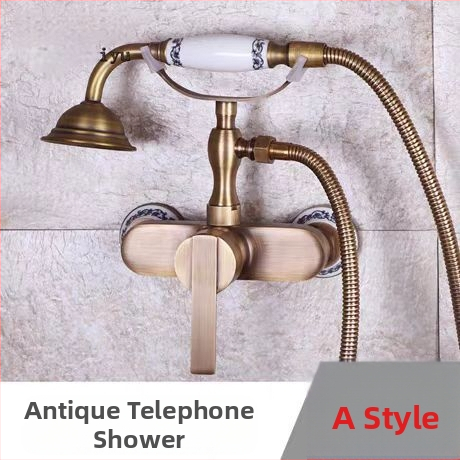 Täiesti vaskne antiikne lihtne dušikomplekt Euroopa stiilis vannitoa dušiga dušikraan retro väljalaskeavaga dušš