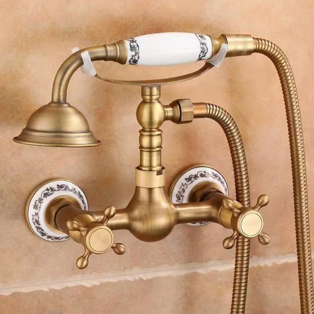 Täiesti vaskne antiikne lihtne dušikomplekt Euroopa stiilis vannitoa dušiga dušikraan retro väljalaskeavaga dušš