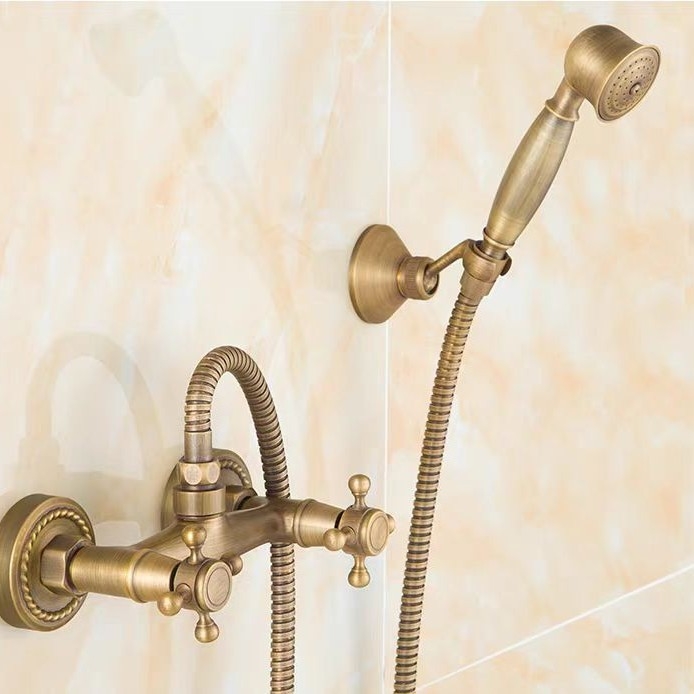 Täiesti vaskne antiikne lihtne dušikomplekt Euroopa stiilis vannitoa dušiga dušikraan retro väljalaskeavaga dušš
