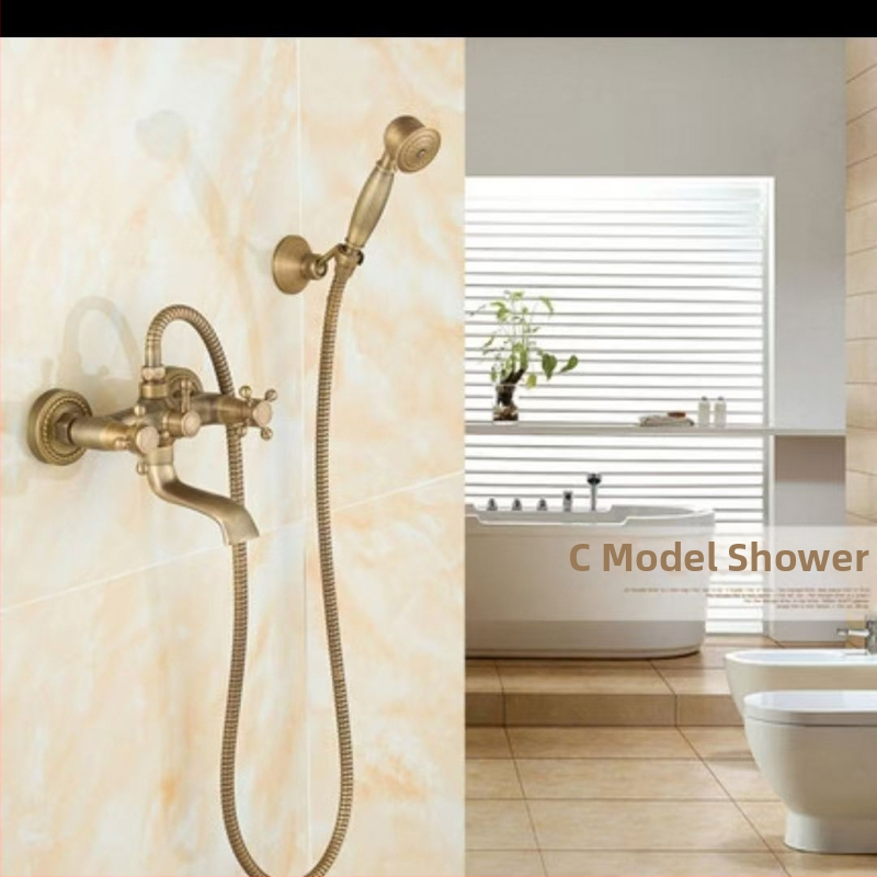 Täiesti vaskne antiikne lihtne dušikomplekt Euroopa stiilis vannitoa dušiga dušikraan retro väljalaskeavaga dušš