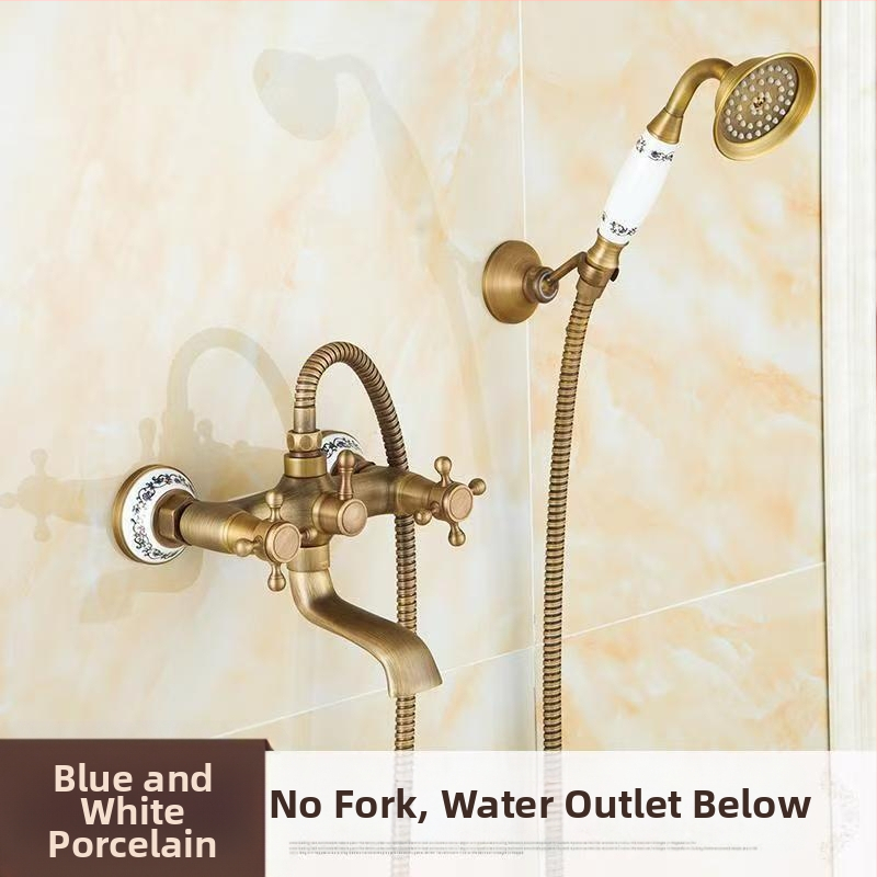 Täiesti vaskne antiikne lihtne dušikomplekt Euroopa stiilis vannitoa dušiga dušikraan retro väljalaskeavaga dušš