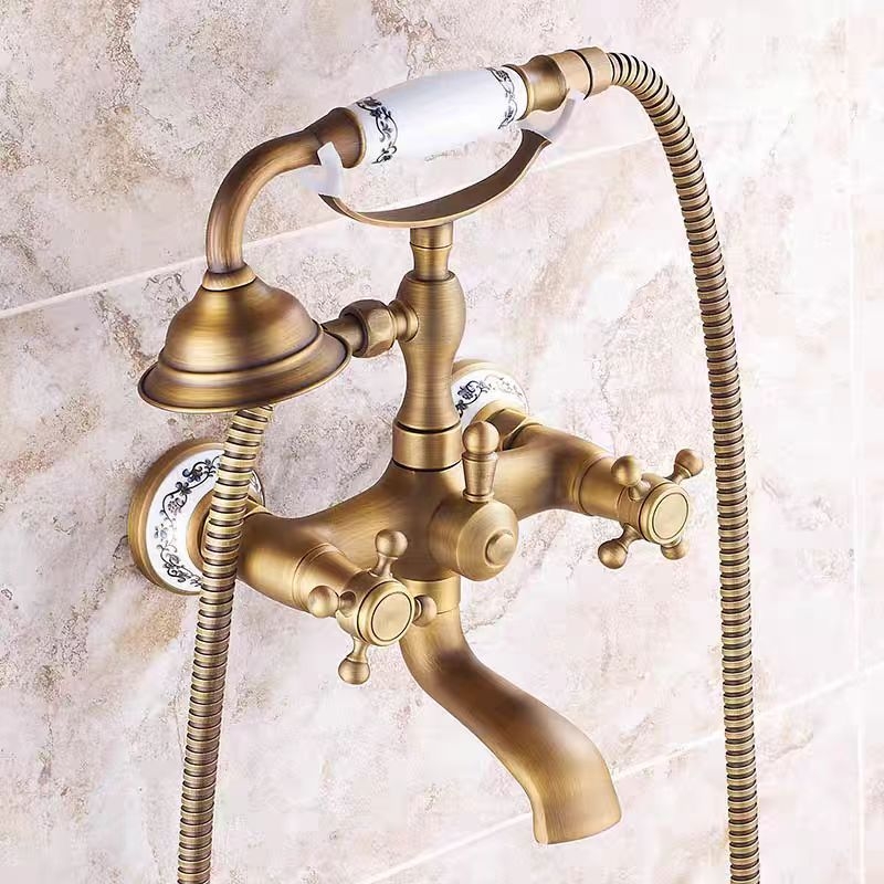 Täiesti vaskne antiikne lihtne dušikomplekt Euroopa stiilis vannitoa dušiga dušikraan retro väljalaskeavaga dušš