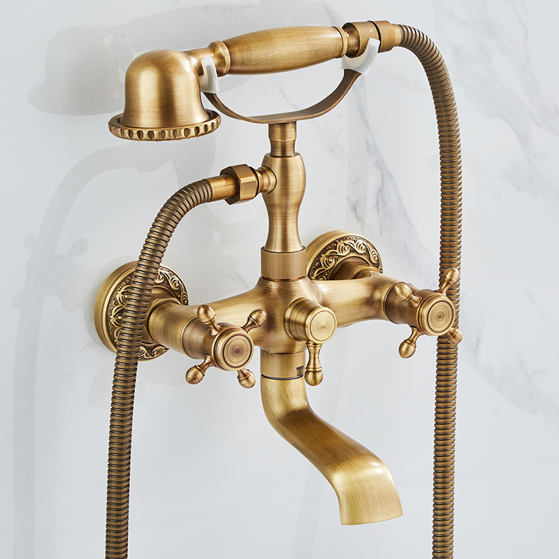 Täiesti vaskne antiikne lihtne dušikomplekt Euroopa stiilis vannitoa dušiga dušikraan retro väljalaskeavaga dušš
